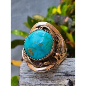 Vintage JP Sterling Silver 12K Gold Filled Turquoise Gentlemen's/Unisex Ring 10